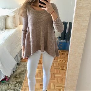 Ruby Moon Tan Raw Hem Flowy Knit Sweater